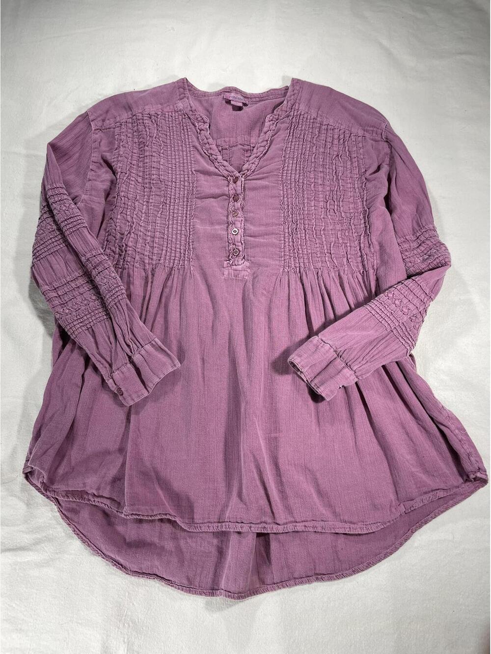 Sundance Large orchid long sleeve top pintuck oversize cottage feminine Boho